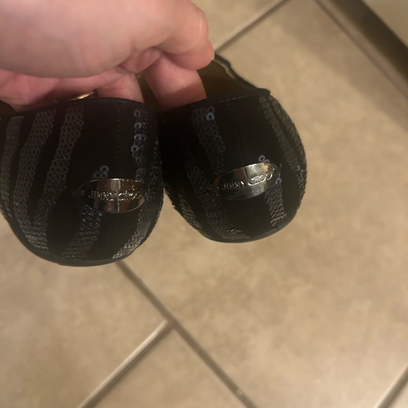 Jimmy Choo 7.5 black velvet with navy sequins gold inside loafers - Picture 10 of 12